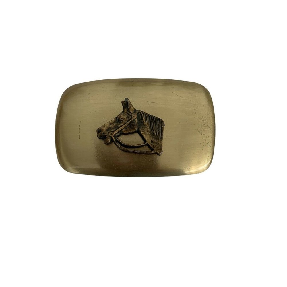 Chambers Belt Company Horse Head Cowboy Gold Tone Belt Buckle 3" x 2"